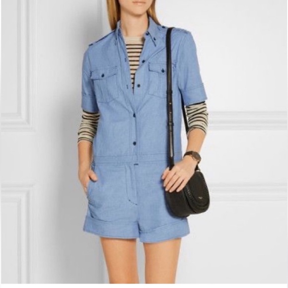 • Isabel Marant • Women’s Chambray Romper Short Sleeves Blue Cotton Small 36 - Picture 2 of 5